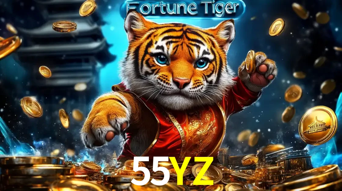 Imagem promocional do jogo de slot Fortune Tiger, com um tigre majestoso em traje tradicional cercado por uma fortuna em moedas de ouro, disponível agora no cassino 55YZ.